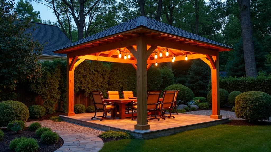 Wood octagon gazebo backyard